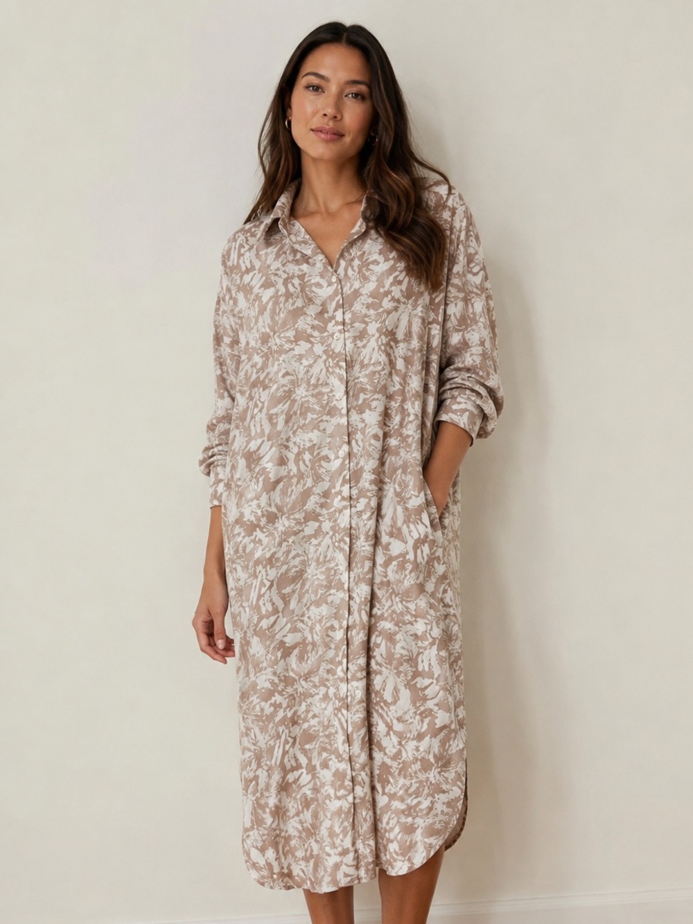 Made in Korea Oversized Flowy Shirt Dress Neutral Pockets Minimalist Lightweight